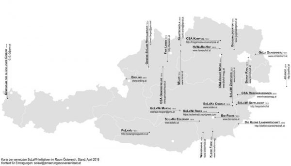 Karte der vernetzten SoLawIstinnen im Raum Österreich